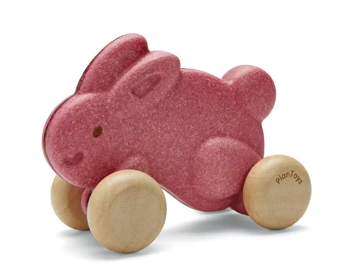 PlanToys Pyörillä liikkuva pupu, pinkki - Puulelut - p5730 - 1
