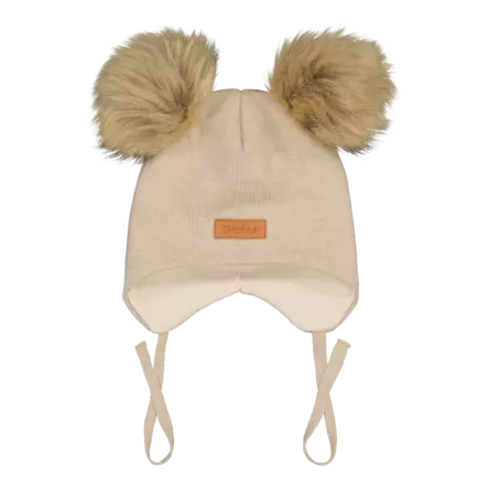 Gugguu nauhallinen villapipo karvatupsuilla, beige - Talvipäähineet - GGM70321 - 2