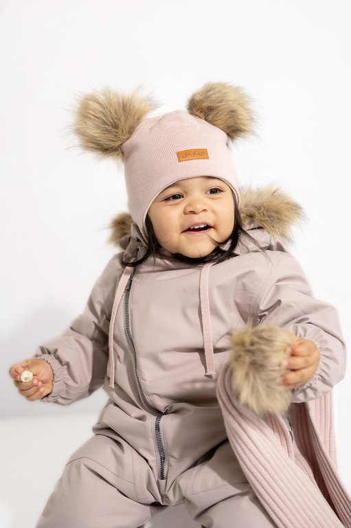 Gugguu nauhallinen villapipo karvatupsuilla, vaaleanpunainen - Talvipäähineet - GGM70322 - 1