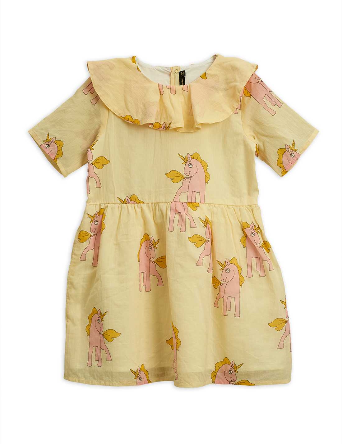Unicorn ss woven dress, yellow - Kuopus lastenvaatteiden karkkikauppa verkkokauppa