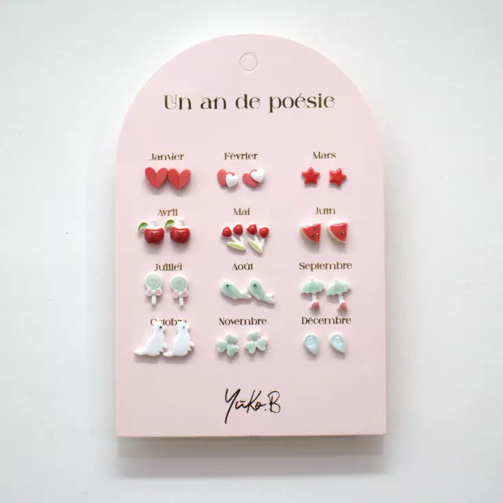 Yuko B. korvakorut 12 paria, punainen - Kellot, korut ja hiustarvikkeet - YBA500A223 - 1