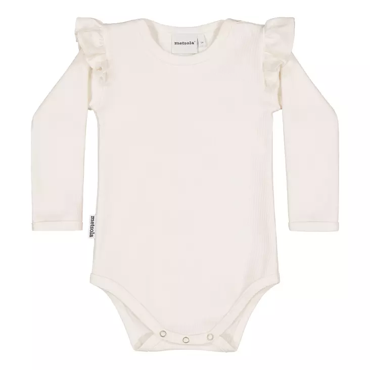 Metsola vauvan rib frillabody, creamy - Pitkähihaiset bodyt - metsw24427 - 1