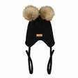 Gugguu nauhallinen villapipo karvatupsuilla, musta - Talvipäähineet - GGM70328 - 1