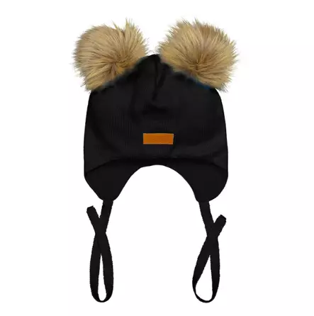 Gugguu nauhallinen villapipo karvatupsut, musta - Talvipäähineet - gg250M703b - 1