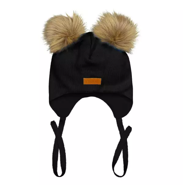 Gugguu nauhallinen villapipo karvatupsut, musta - Talvipäähineet - gg250M703b - 1