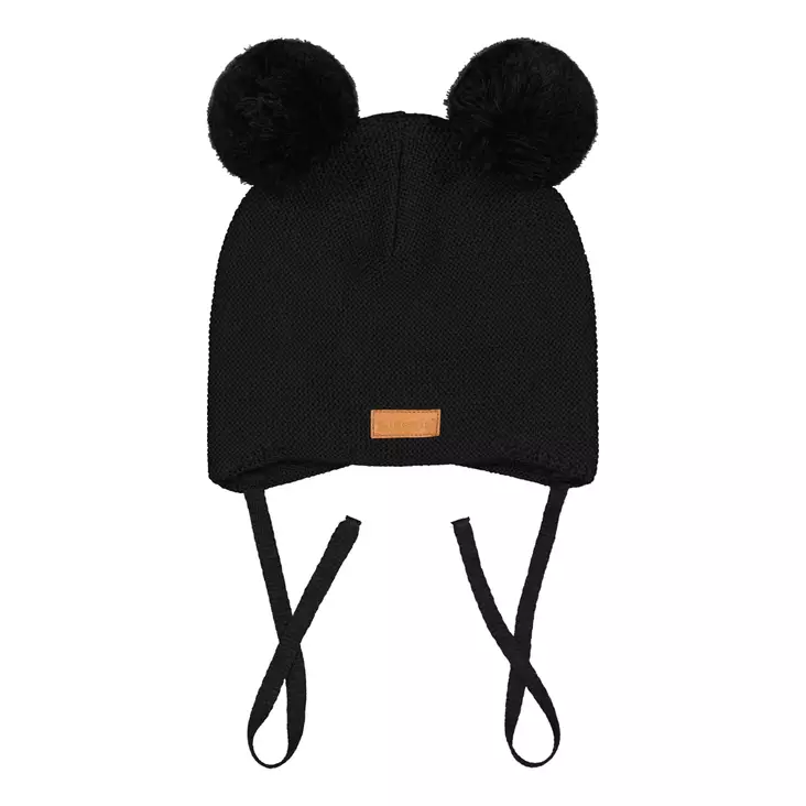 Metsola nauhallinen villapipo lankatupsut, musta - Talvipäähineet - metswn2504b - 1