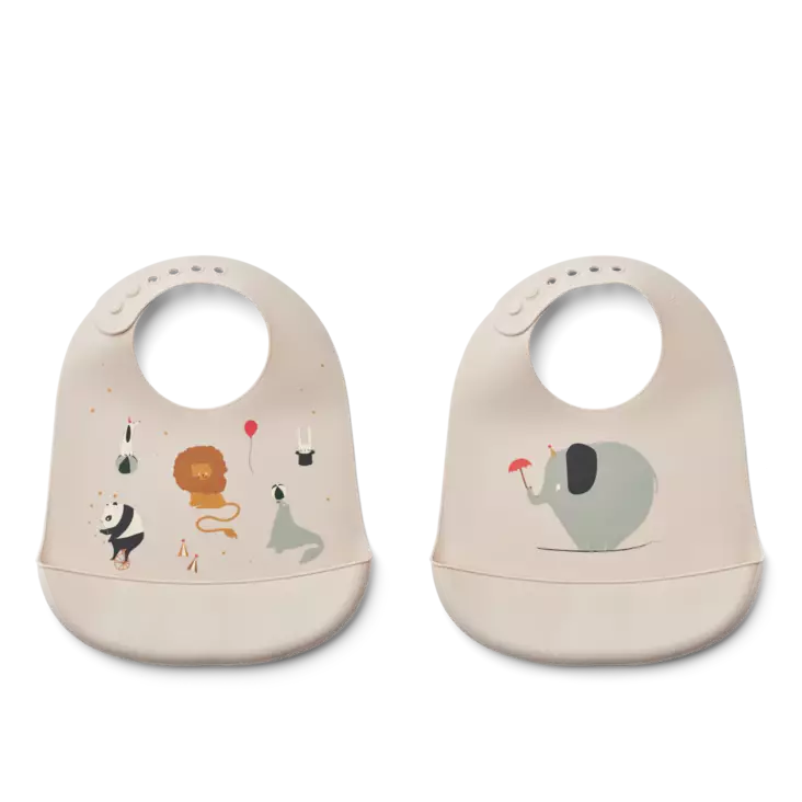 Liewood silikoni ruokalappu 2kpl, sirkus - Juomapullot, astiat ja aterimet - LW15128c - 3