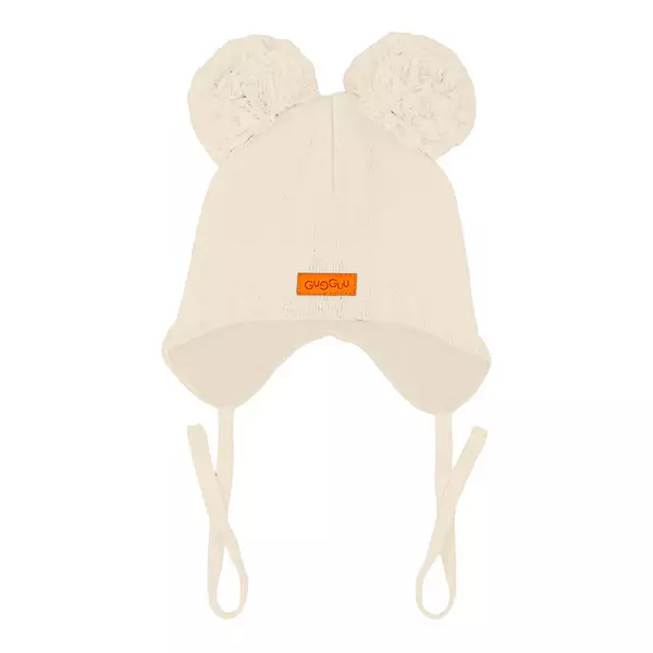 Gugguu nauhallinen puuvillapipo lankatupsut, beige - Välikausipipot - gugguuco717bg - 1