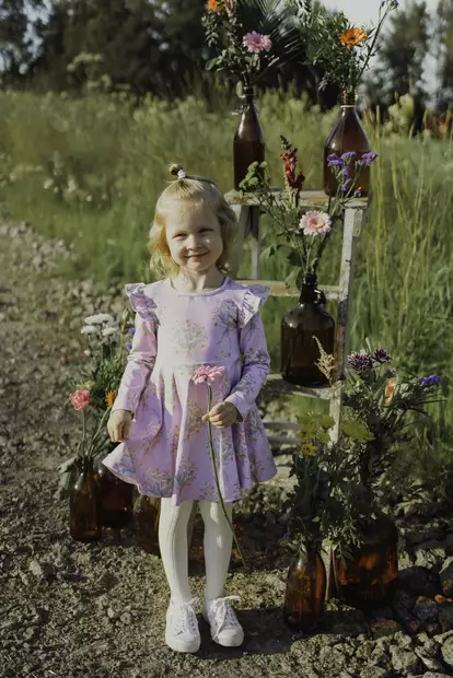 Metsola lasten mekko, kukka/liila - Pitkähihaiset mekot - metss2661044200SL - 2