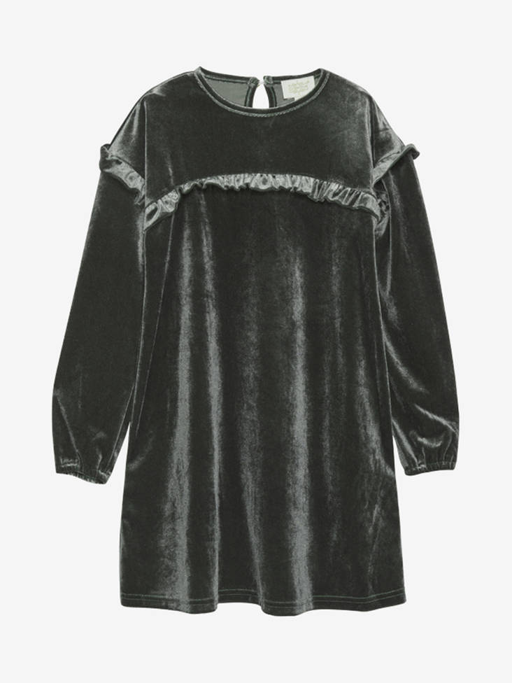 Creamie lasten velourmekko, vihreä - Pitkähihaiset mekot - cream822307ON - 1